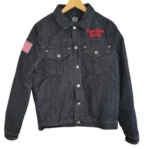 Vintage Protocol Higher Ground Jean Jacket Mens Medium Blue Dark Wash Y2K